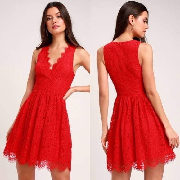 Lulus Dresses & Skirts - LULU’S Red Lace Sleeveless Dress “In this Moment” size medium